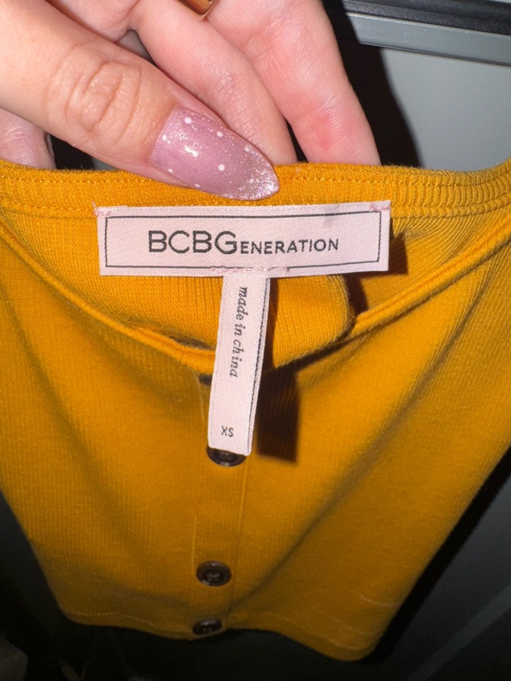 BCBGeneration Mustard Yellow Button-Front Cropped Tank - Picture 2 of 3